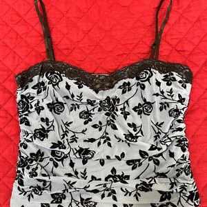 Floral Lace Trim Camisole - Black and Gray